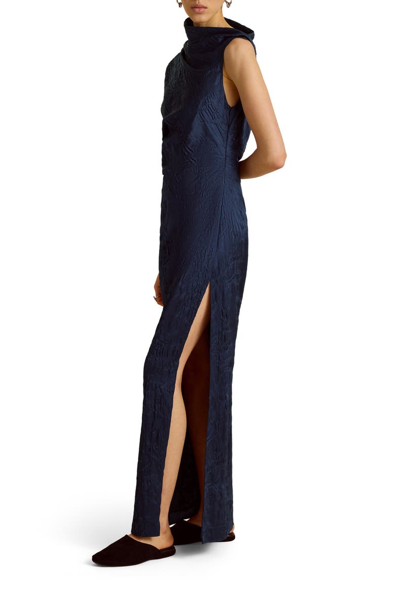 Column Dress w/ Asymmetric Drape, Main, color, Navy