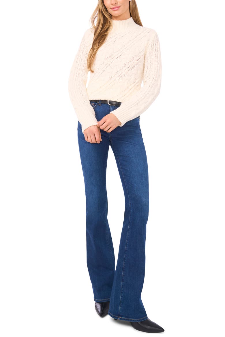 Diagonal Cable Mock Neck Sweater, Alternate, color, NEW IVORY