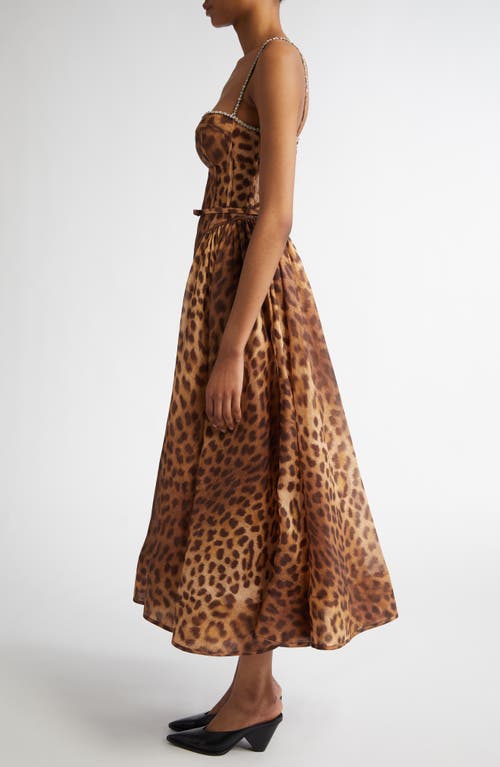 Shop Zimmermann Crystal Embellished Leopard Print Paneled Midi Dress