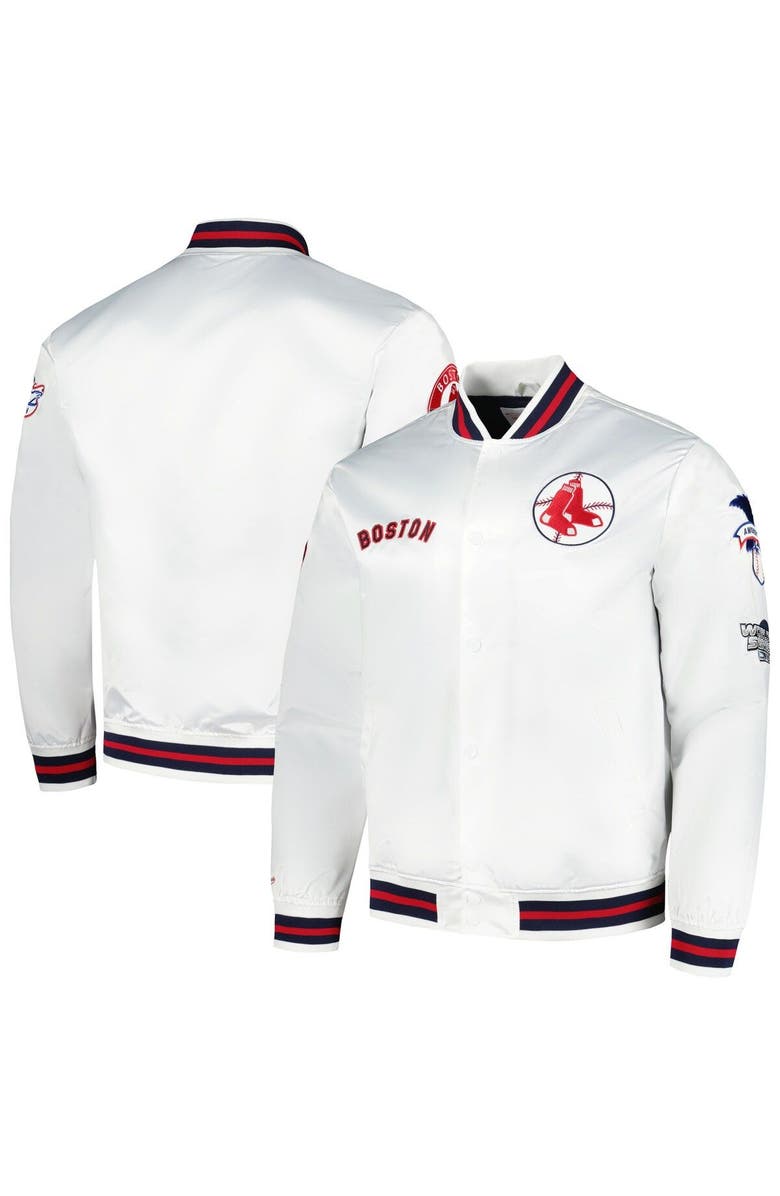 Mitchell & Ness Men's Mitchell & Ness White Boston Red Sox City Collection Satin Full-Snap Varsity Jacket, Main, color, White