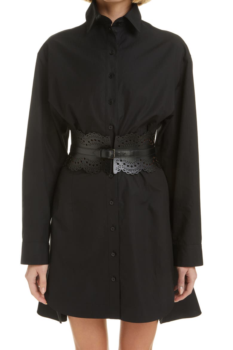 Lambskin Leather Wide Corset Belt, Alternate, color, NOIR