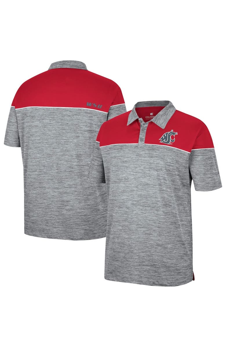 COLOSSEUM Men's Colosseum Heathered Gray/Crimson Washington State Cougars Birdie Polo, Main, color, 
