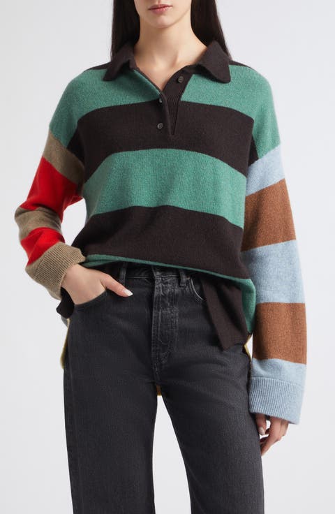 Torin Colorblock Stripe Long Sleeve Lambswool Polo Sweater