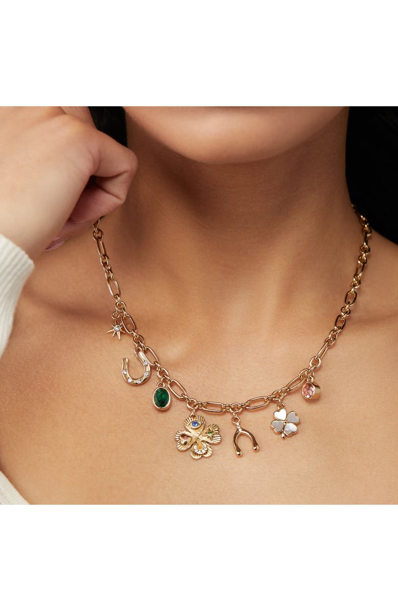 Alex and Ani Lucky Four Lear Clover Charm Necklace, Alternate, color,