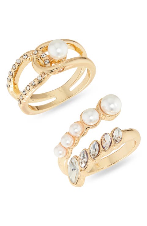 Set of 2 Faux Pearl Statement Rings