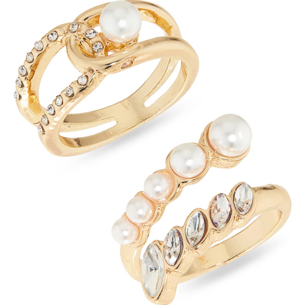 Nordstrom Rack Set Of 2 Faux Pearl Statement Rings In White- Clear- Gold
