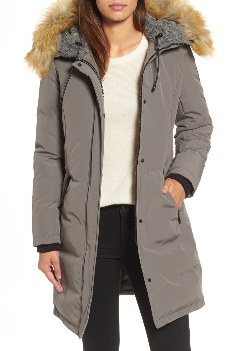 Vince Camuto Down & Feather Fill Parka with Faux Fur Trim, Main, color,