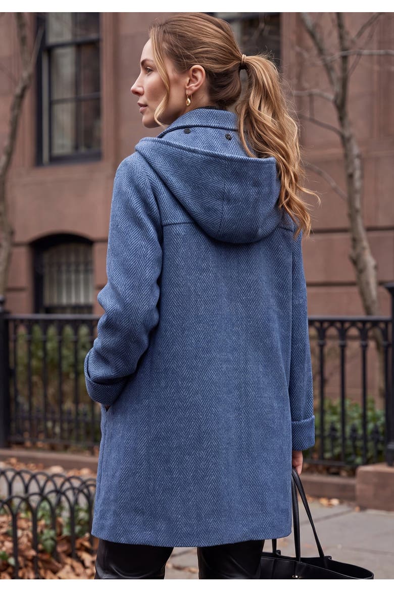 Hooded Toggle Wool Coat, Alternate, color, EVENING BLUE HERRINGBONE