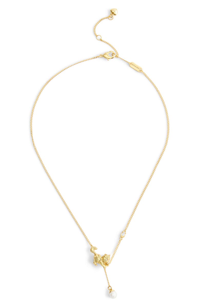 COACH Faux Pearl Cat Charm Pendant Necklace, Main, color,