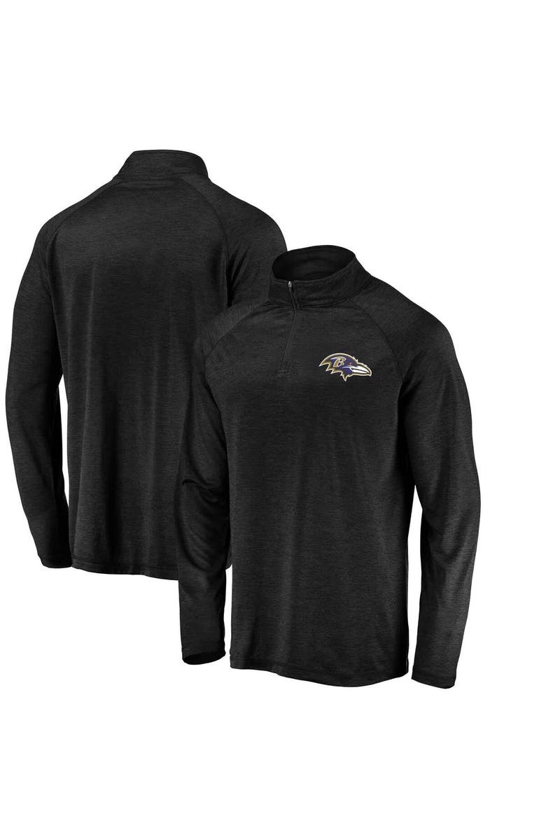 FANATICS Men's Fanatics Black Baltimore Ravens Striated Primary Logo Raglan Quarter-Zip Pullover Jacket, Main, color, Black