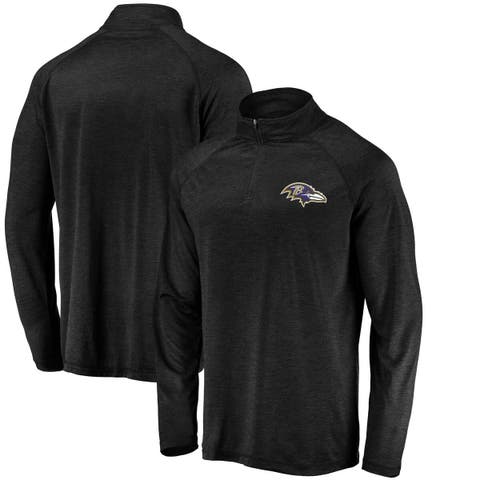 Men's Fanatics Black Baltimore Ravens Striated Primary Logo Raglan Quarter-Zip Pullover Jacket
