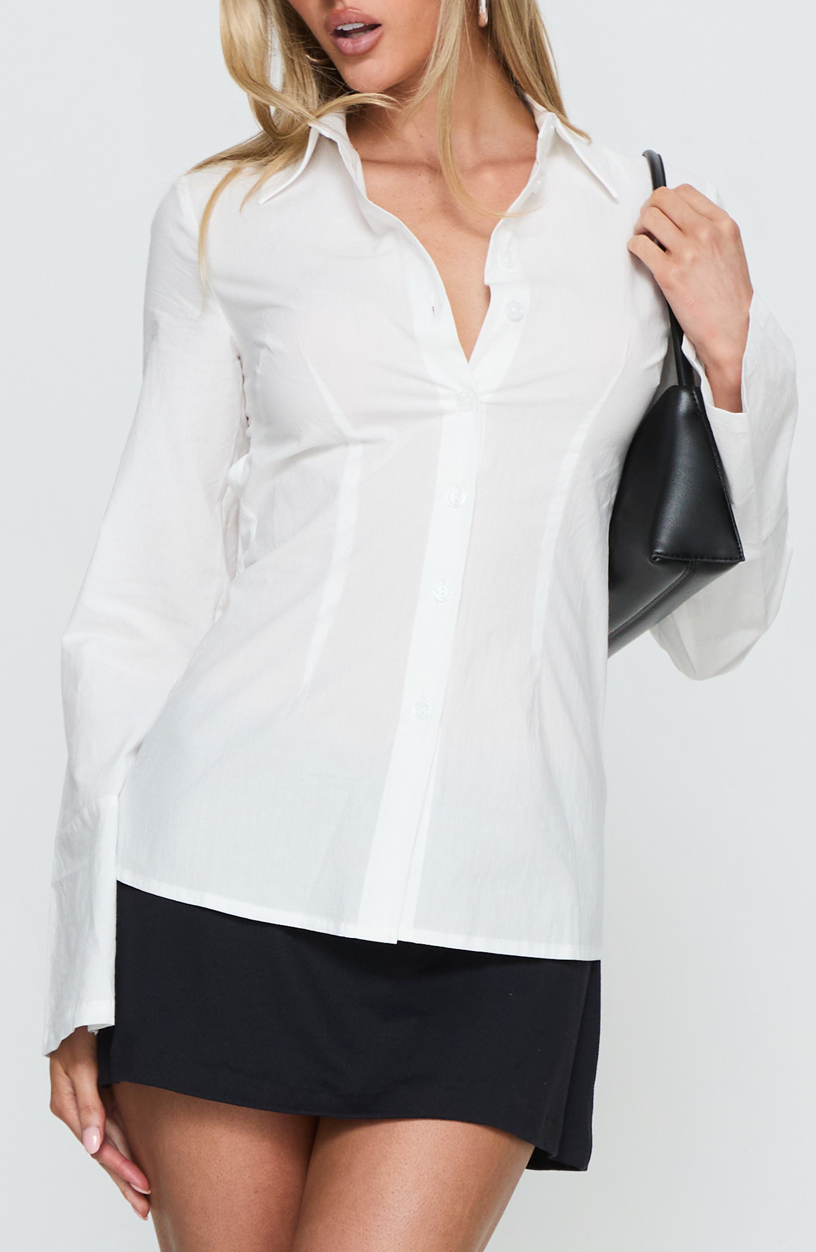 Lesper Open Back Tie Long Sleeve Cotton Shirt
