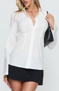 Princess Polly Lesper Open Back Tie Long Sleeve Cotton Shirt