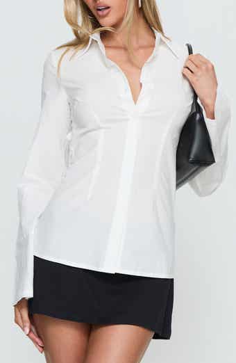 Lesper Open Back Tie Long Sleeve Cotton Shirt