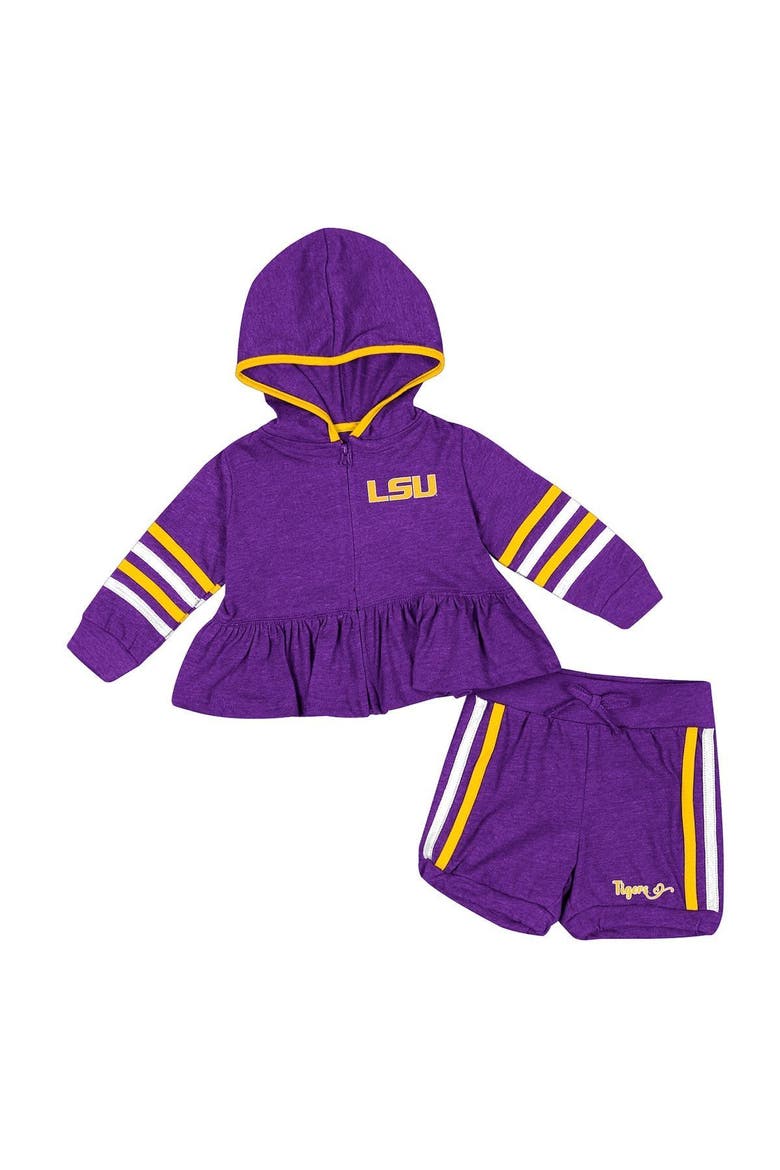 Girls Infant Colosseum Purple LSU Tigers Spoonful Full-Zip Hoodie & Shorts Set, Alternate, color, Purple