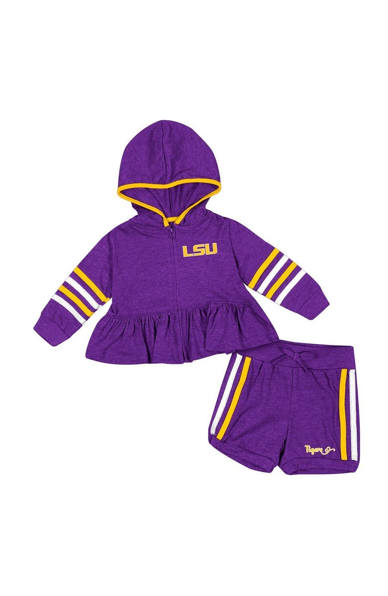 COLOSSEUM Girls Infant Colosseum Purple LSU Tigers Spoonful Full-Zip Hoodie & Shorts Set, Alternate, color, Purple