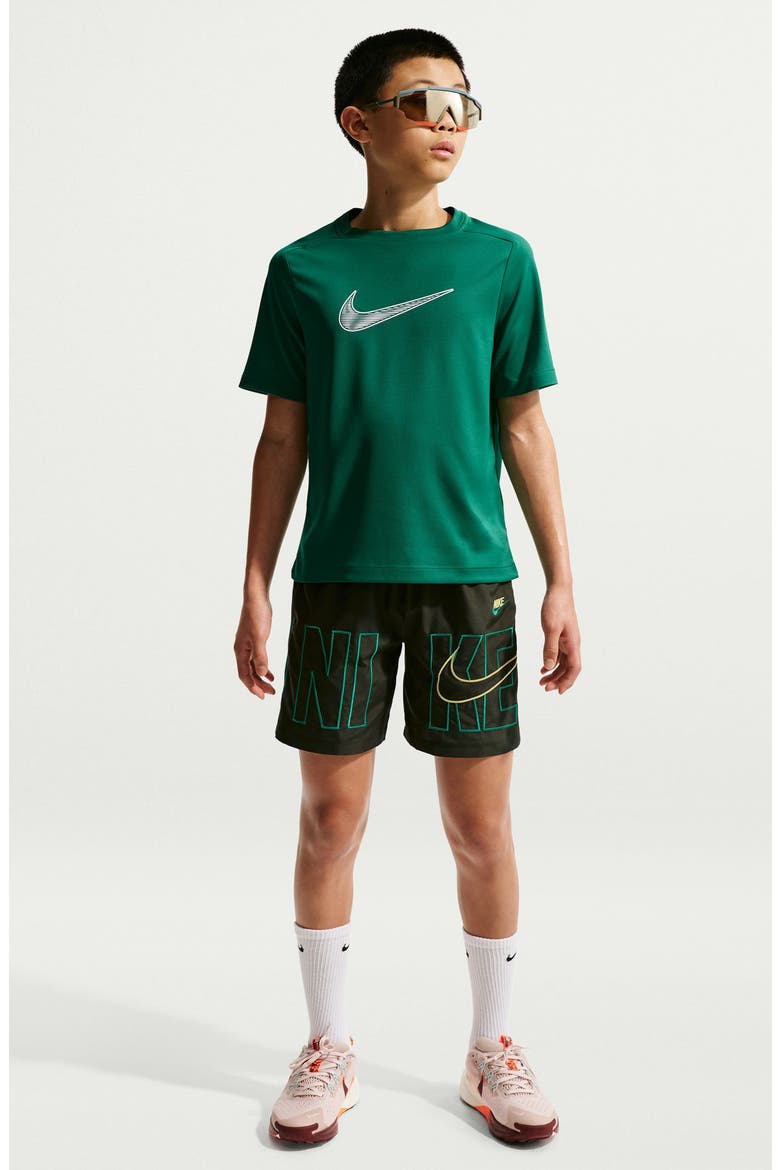 Kids' Nike Dri-FIT Multi Woven Shorts, Main, color, SEQUOIA/ MALACHITE/ TOPAZ