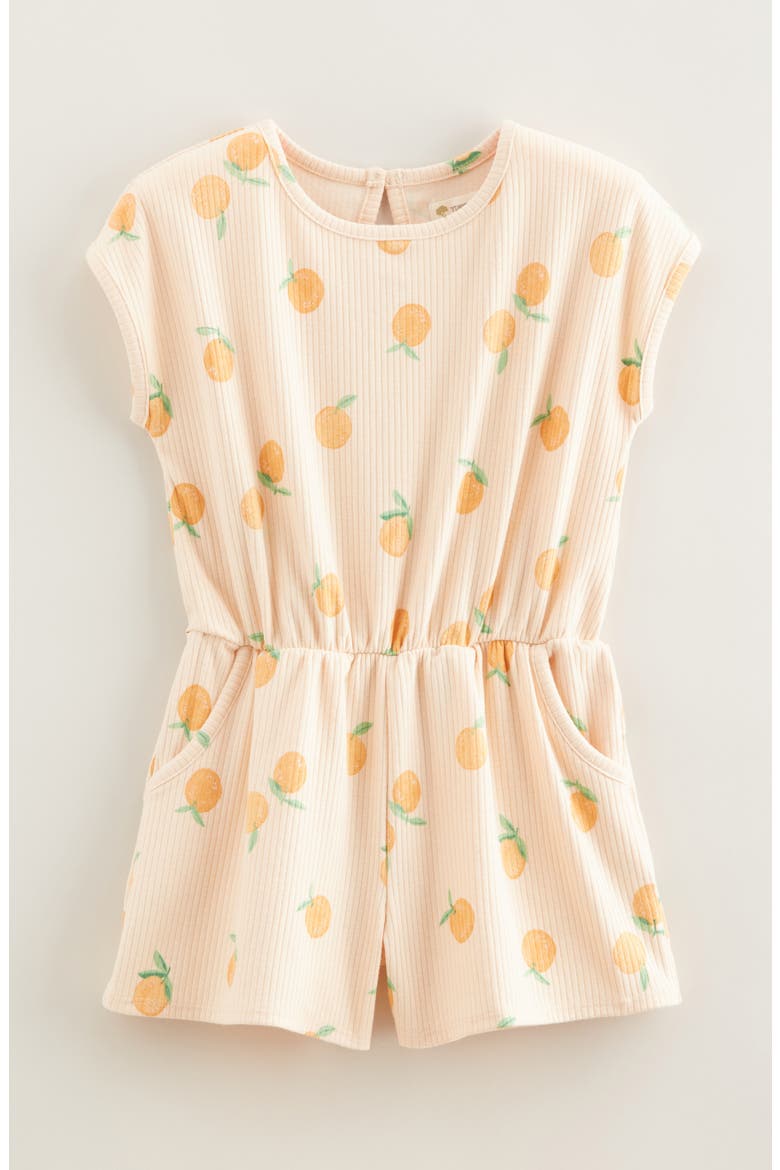 Kids' Print Rib Romper, Main, color, BEIGE BISQUE SWEET ORANGES