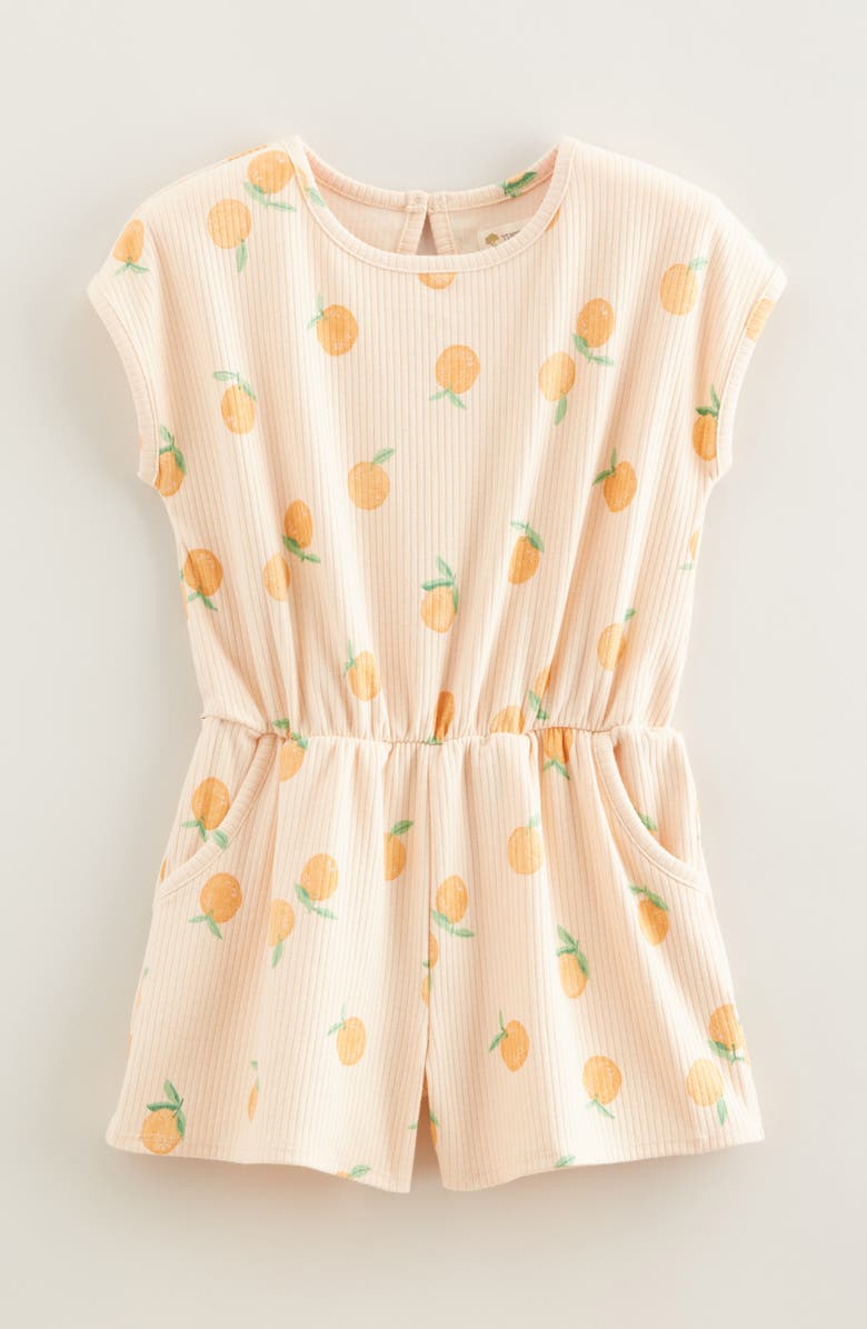 Tucker + Tate Kids' Print Rib Romper, Main, color, Beige Bisque Sweet Oranges