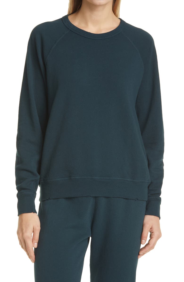 THE GREAT. College French Terry Sweatshirt, Main, color, Pine Needle