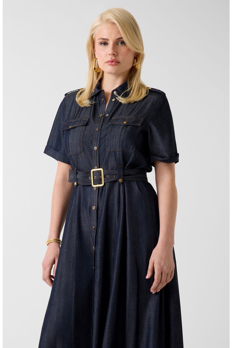 Katie Belted Denim Maxi Dress, Alternate, color, DARK BLUE