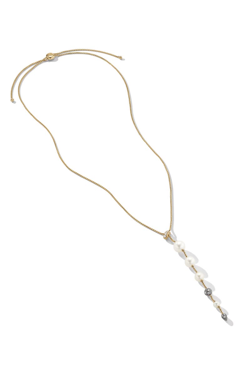 David Yurman Pearl and Pavé Y Necklace in 18K Yellow Gold with Diamonds, Alternate, color,