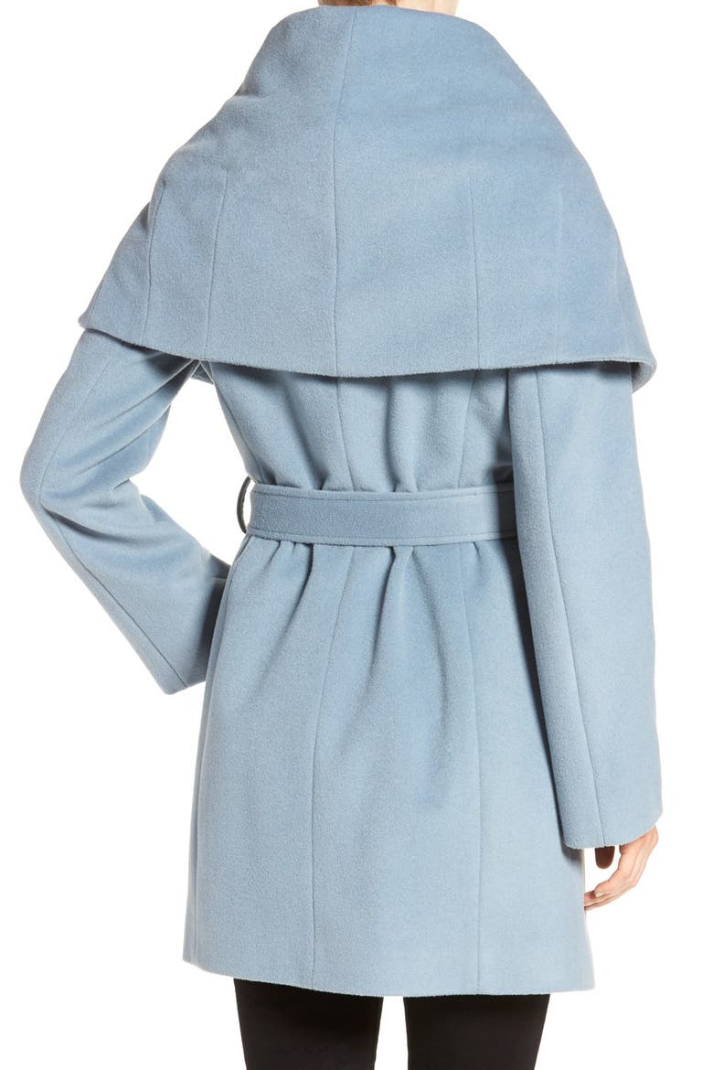 T Tahari Wool Blend Belted Wrap Coat, Alternate, color, PALE BLUE