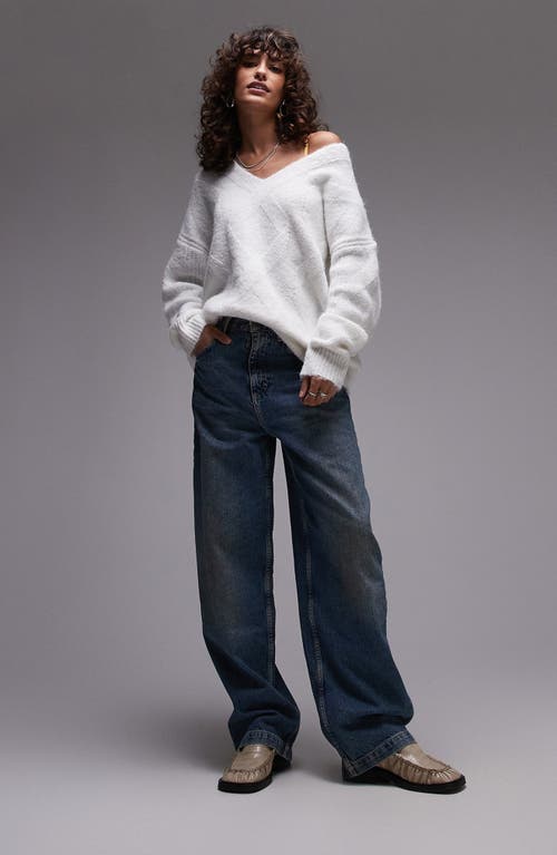 Topshop Oversize Off The Shoulder V-neck Sweater