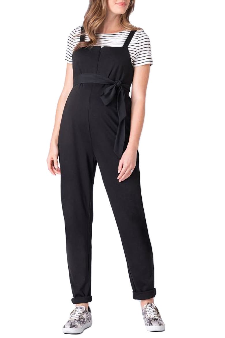 Maternity/Nursing T-Shirt & Jumpsuit Set, Main, color, BLACK