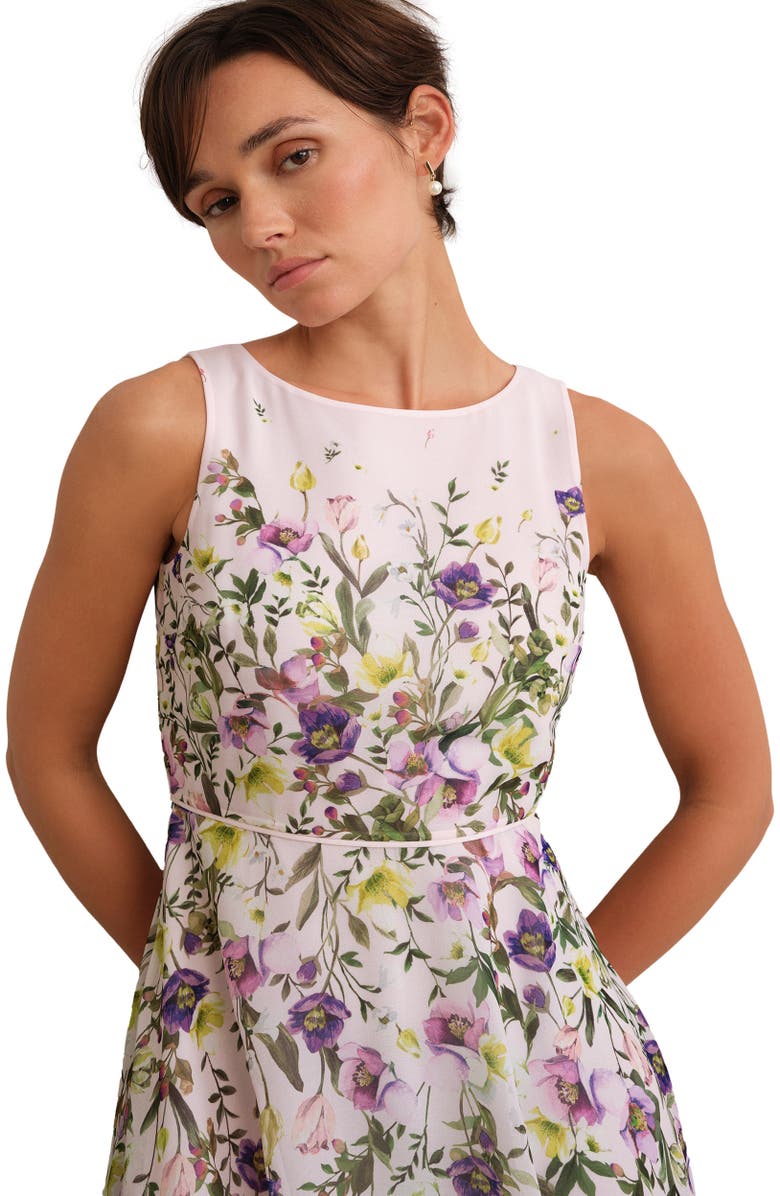 HOBBS LONDON Carly Fit Flare Midi Dress, Alternate, color, Pale Pink Multi