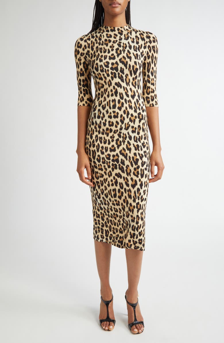 Alice + Olivia Delora Leopard Print Knit Midi Dress, Main, color, Leopard