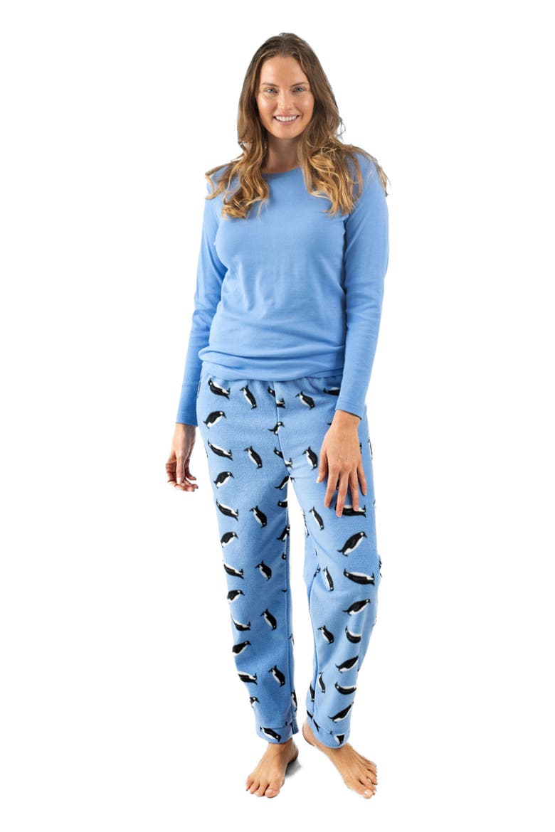 Women's Cotton Top & Fleece Pants Printed Matching Family Holiday Pajama Set, Main, color, Penguin