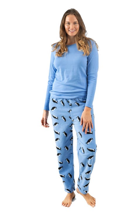 Women's Cotton Top & Fleece Pants Printed Matching Family Holiday Pajama Set (XS-XL)
