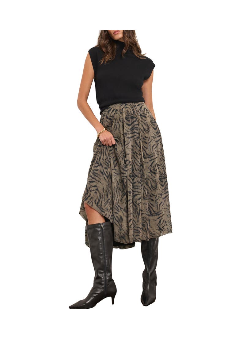 Flowy Printed Midi Skirt, Alternate, color, Brown