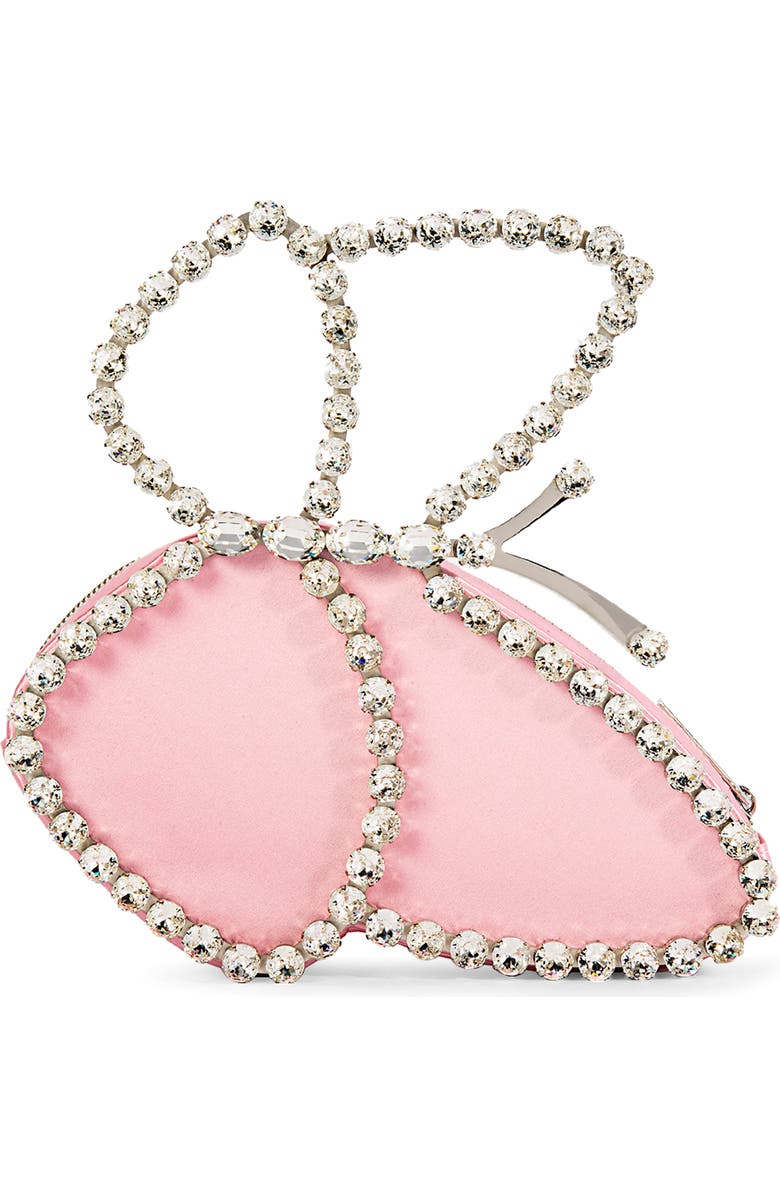 L’alingi Eternity Butterfly Crystal Handle Satin Clutch, Main, color,