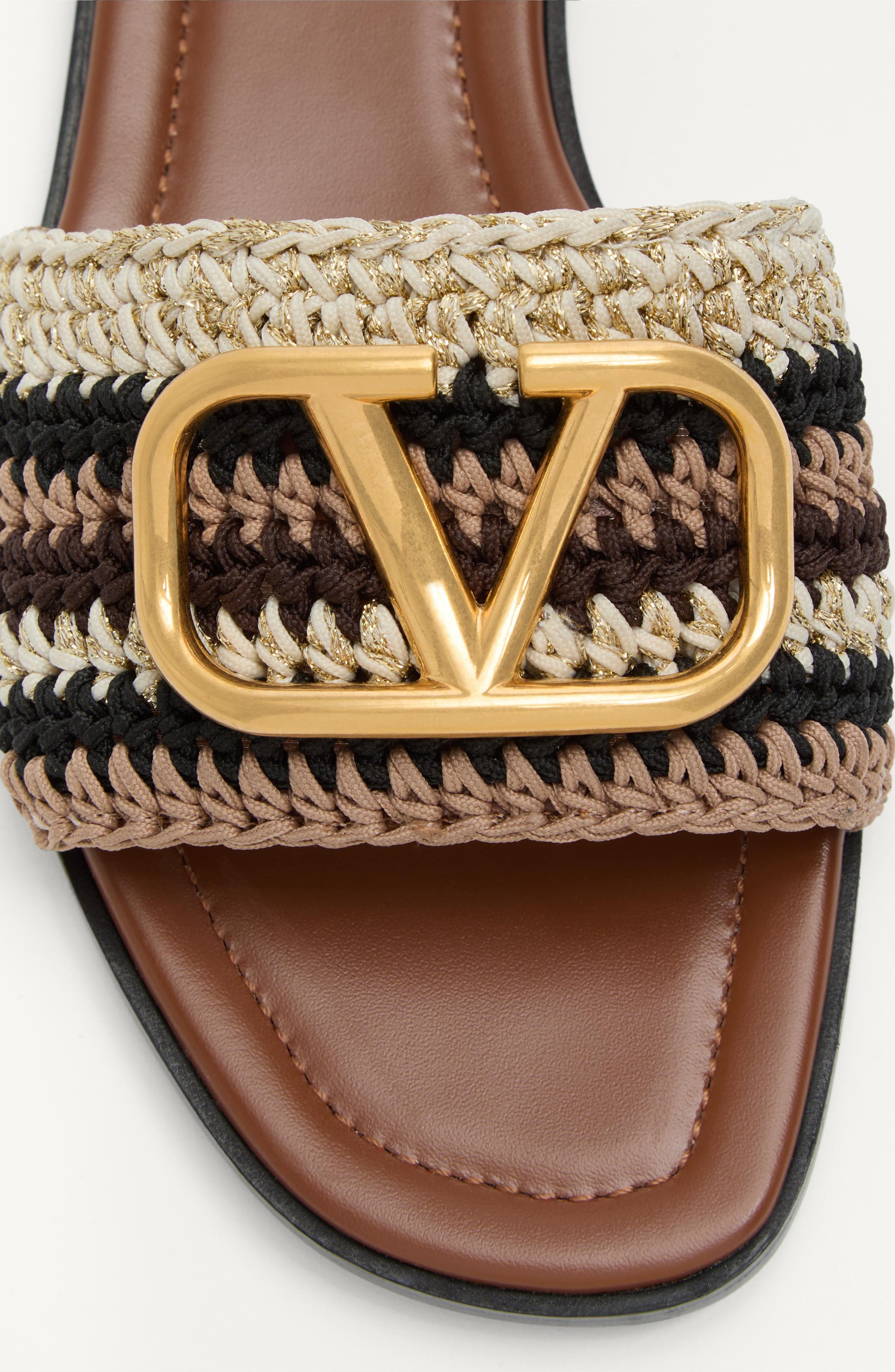 Valentino Garavani VLOGO Crochet Slide Sandal, Alternate, color, Ivory/ Multi