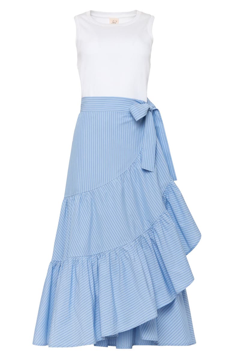 Cinq à Sept Jessie Ruffle Tie Waist Sleeveless Maxi Dress, Alternate, color, White/ Blue Wisteria Multi