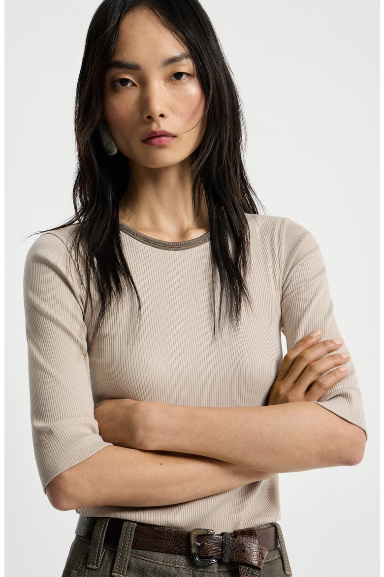 Ribbed jersey top, Alternate, color, Beige