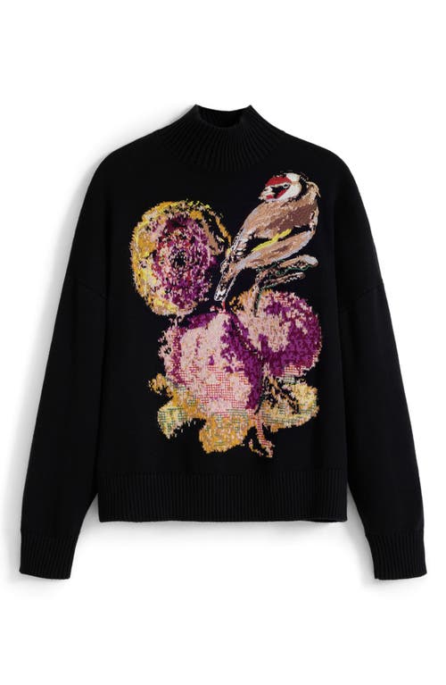Desigual Embroidered Mock Neck Sweater In Black