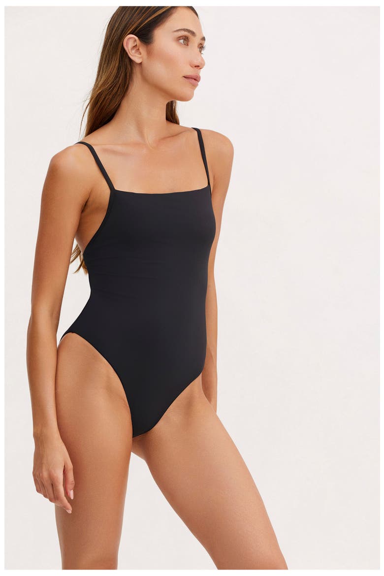 Luna Square Neck & Scooped Back One Piece, Alternate, color, Black