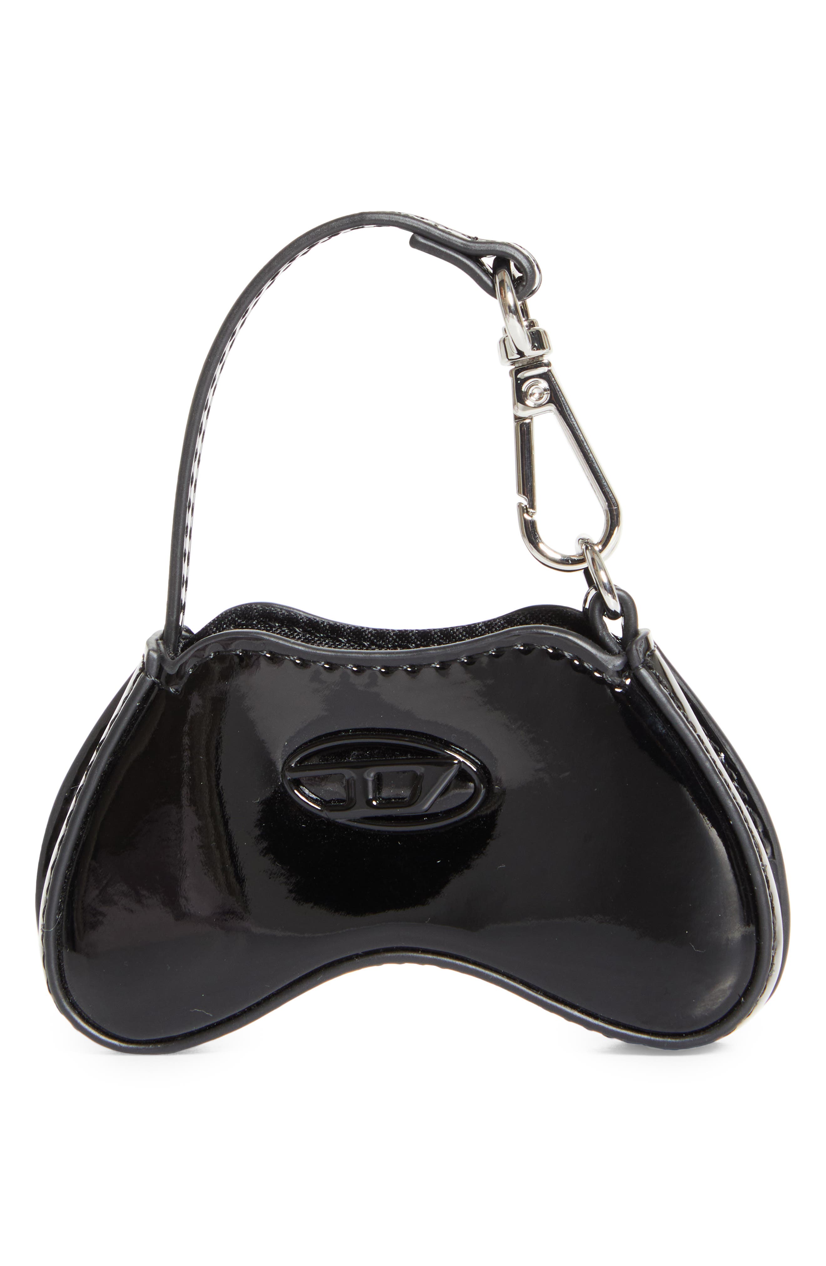 Play Faux Leather Bag Charm, Main, color, BLACK