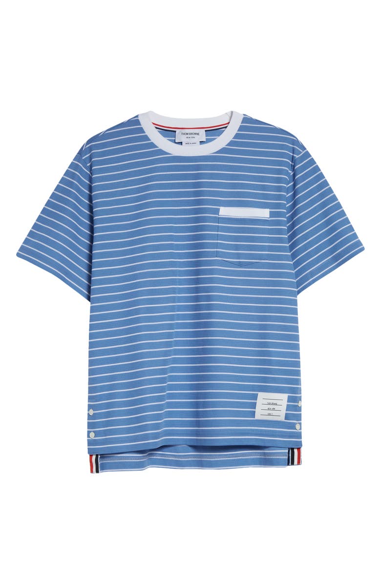 Thom Browne Milano Stripe Short Sleeve Pocket T-Shirt, Alternate, color, Blue/ White