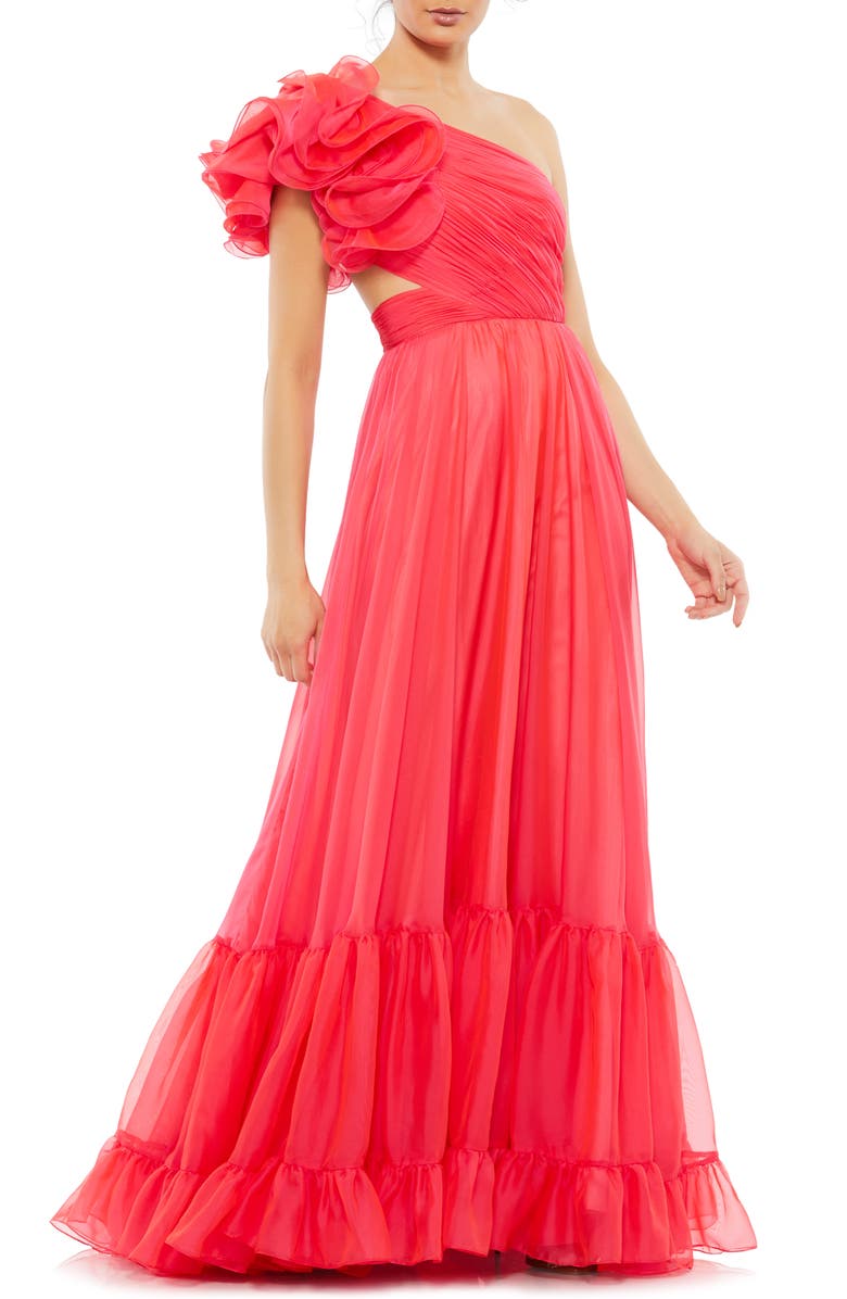 Ieena for Mac Duggal One-Shoulder Tiered Ruffle Gown, Main, color, 