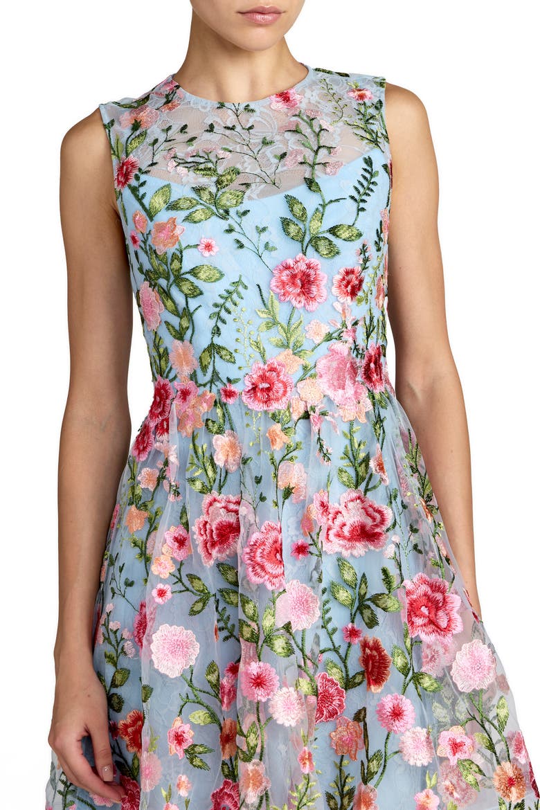 Floral Embroidered Sleeveless A-Line Mini Dress, Alternate, color, Powder Blue Multi