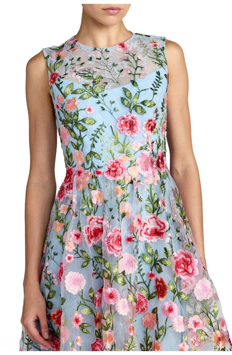 Mac Duggal Floral Embroidered Sleeveless A-Line Mini Dress, Alternate, color, Powder Blue Multi