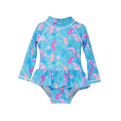 Flap Happy Girls' Sun Protective Upf 50+ Alissa Infant Ruffle Rash Guard Swimsuit In Seahorse Garden