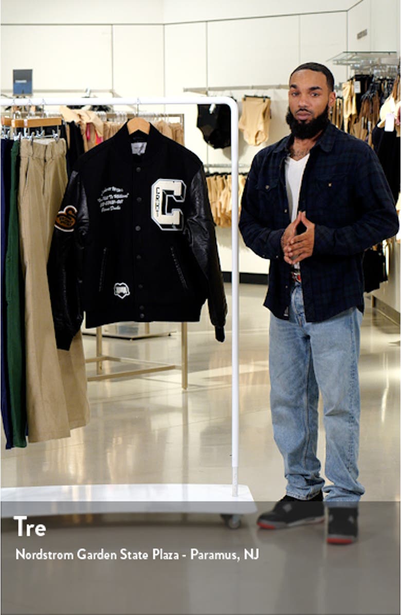 Brown Ducks Mixed Media Bomber Jacket, sales video thumbnail