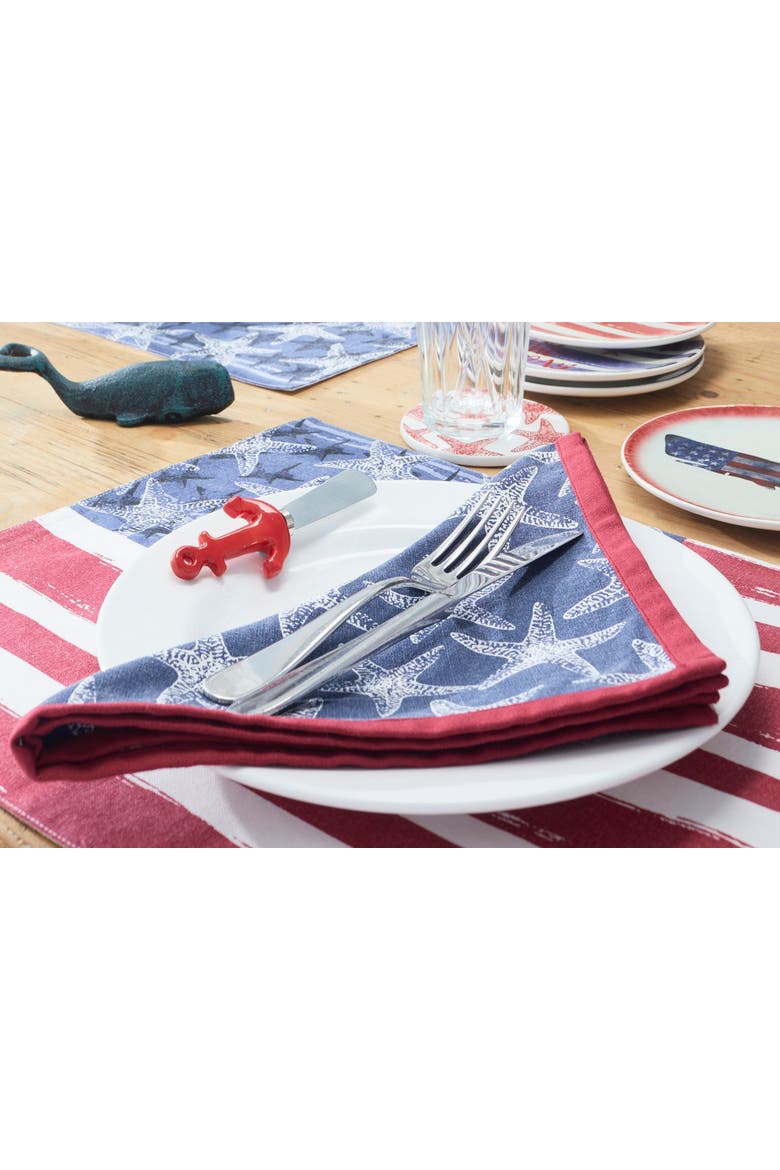 Red White & Blue Starfish Set of 4 Cloth Napkins, Alternate, color, Blue