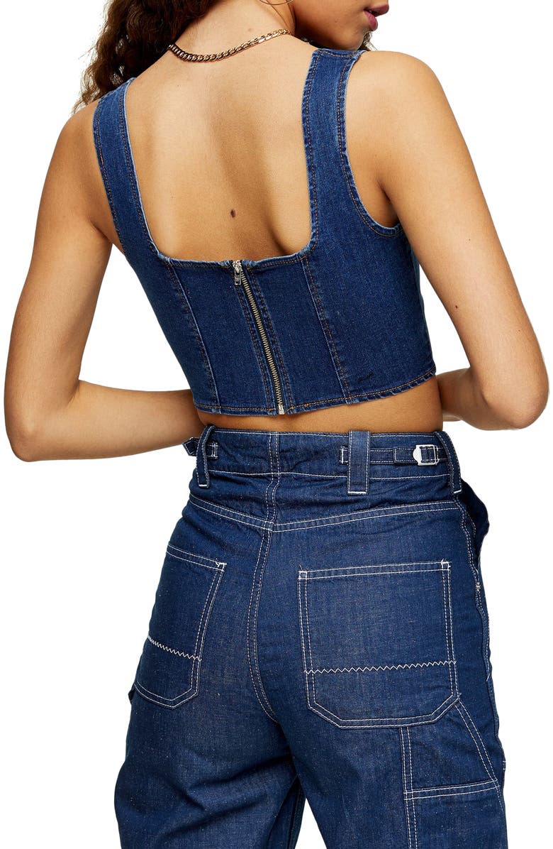 Topshop Denim Corset Crop Top, Alternate, color, 