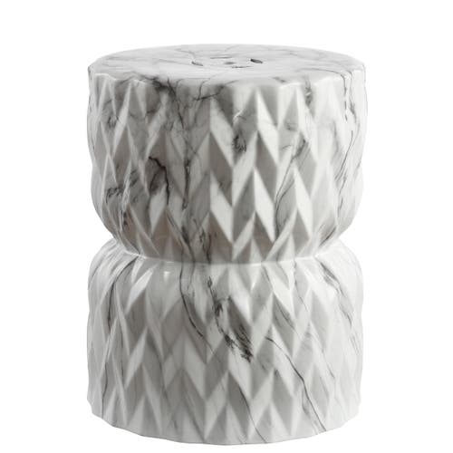 Jonathan Y Chevron Drum 17.5" Marble Finish Ceramic Garden Stool In White Marble Finish